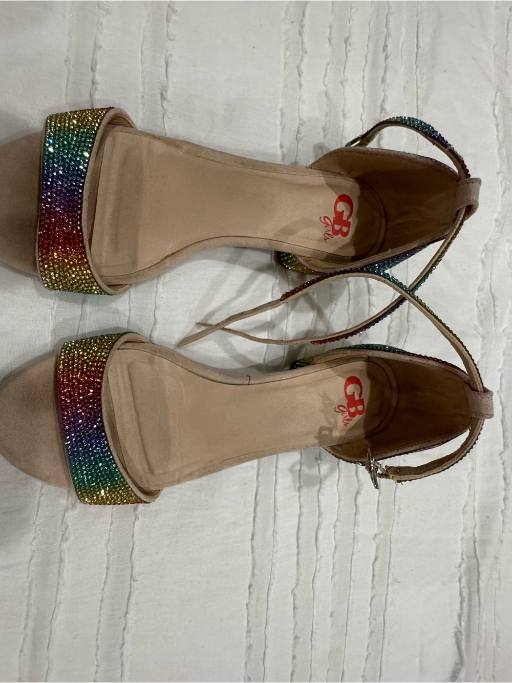 GB girls Nude Open-Toe Sandals with Rainbow Crystal Straps